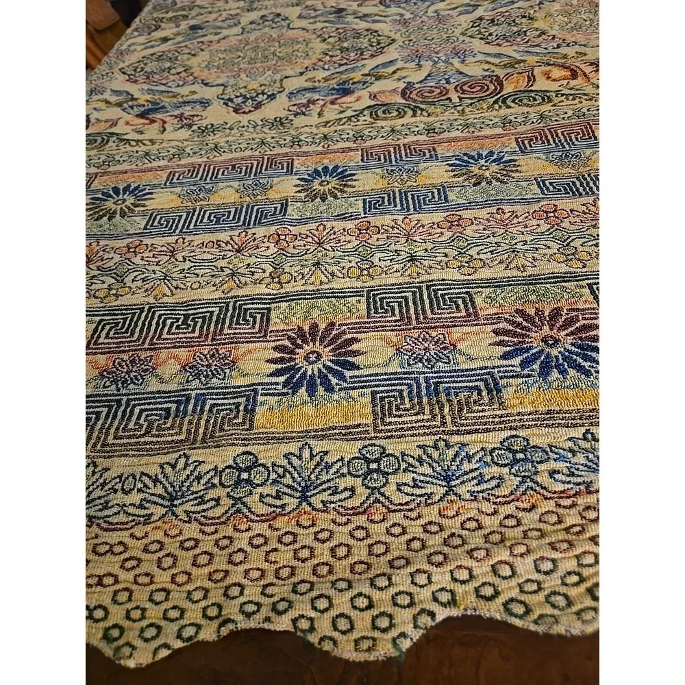Vtg‎ Silk Woven Tapestry Arabian Horse Rider Tablecloth Bedspread Coverlet